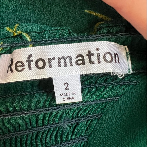 Reformation Juliette Dress Green Floral Midi Tie Spaghetti Straps Size 2 - Picture 6 of 8